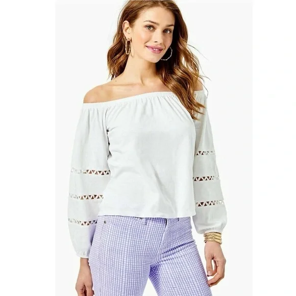 Lilly Pulitzer NWT White Katt Off Shoulder Blouse Top Size Large - Picture 1 of 5